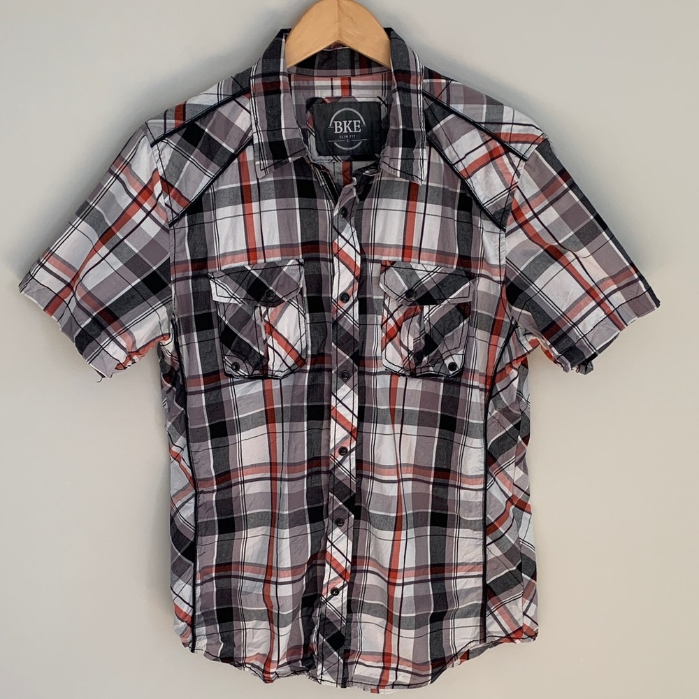 BKE Men’s Oregon Snap Up Plaid Western Shirt Size Large Short Sleeve
